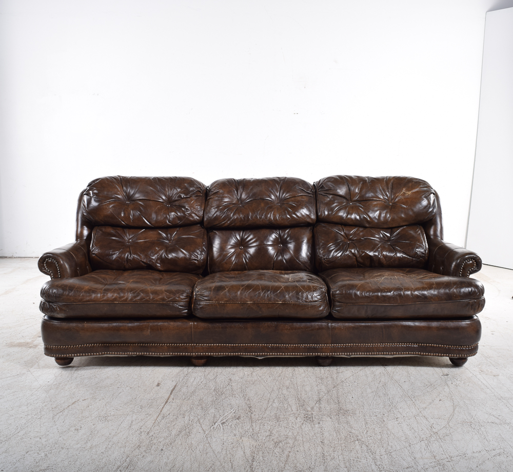 Brown Tufted Leather Sofa