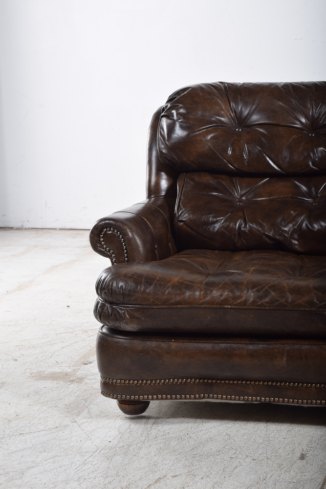 Brown Tufted Leather Sofa
