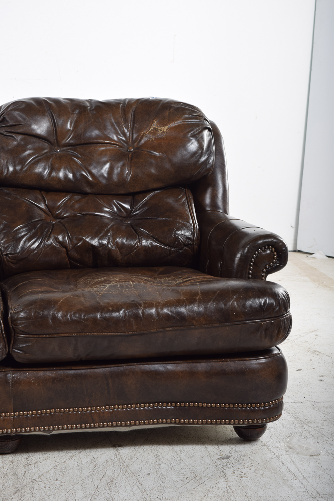 Brown Tufted Leather Sofa