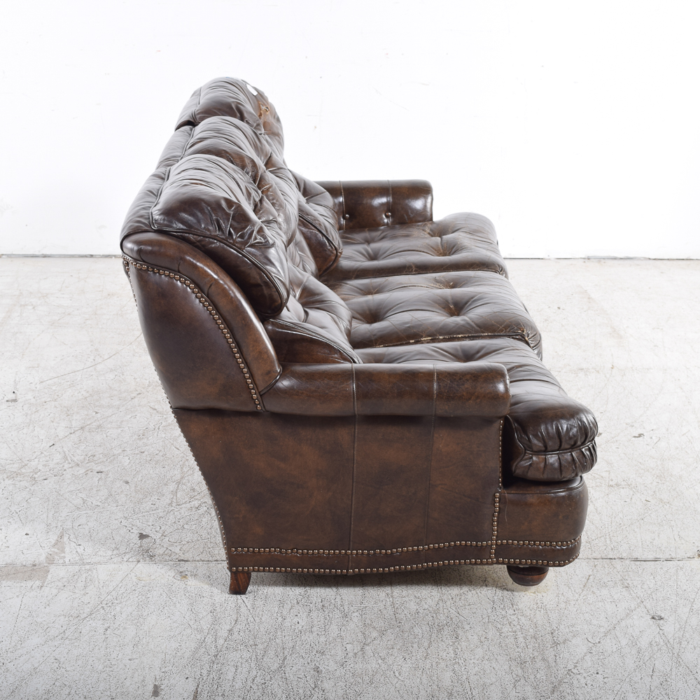 Brown Tufted Leather Sofa