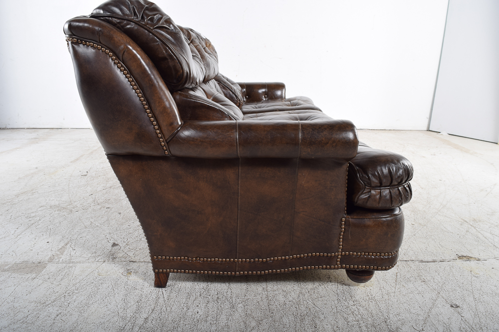Brown Tufted Leather Sofa