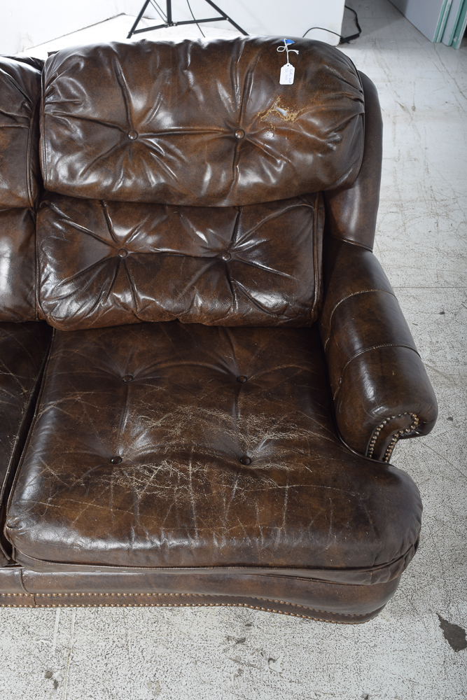 Brown Tufted Leather Sofa