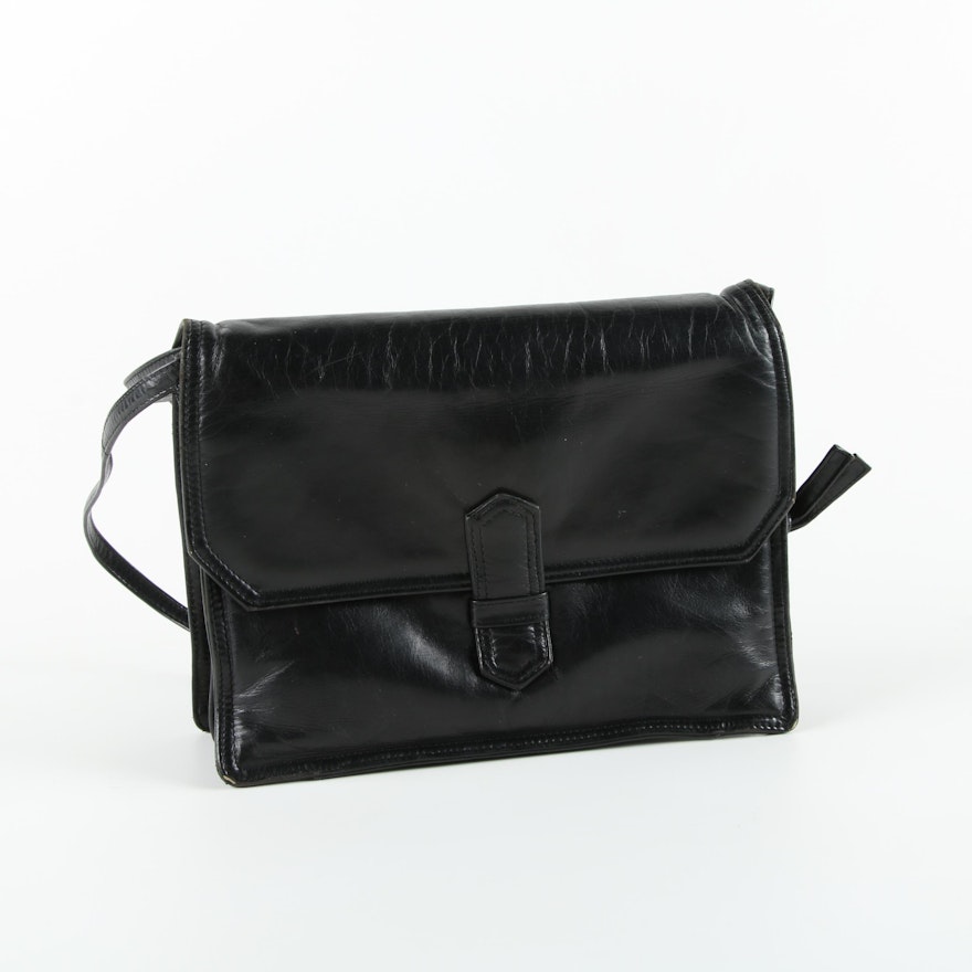 Vintage Bottega Veneta Black Leather Crossbody Bag