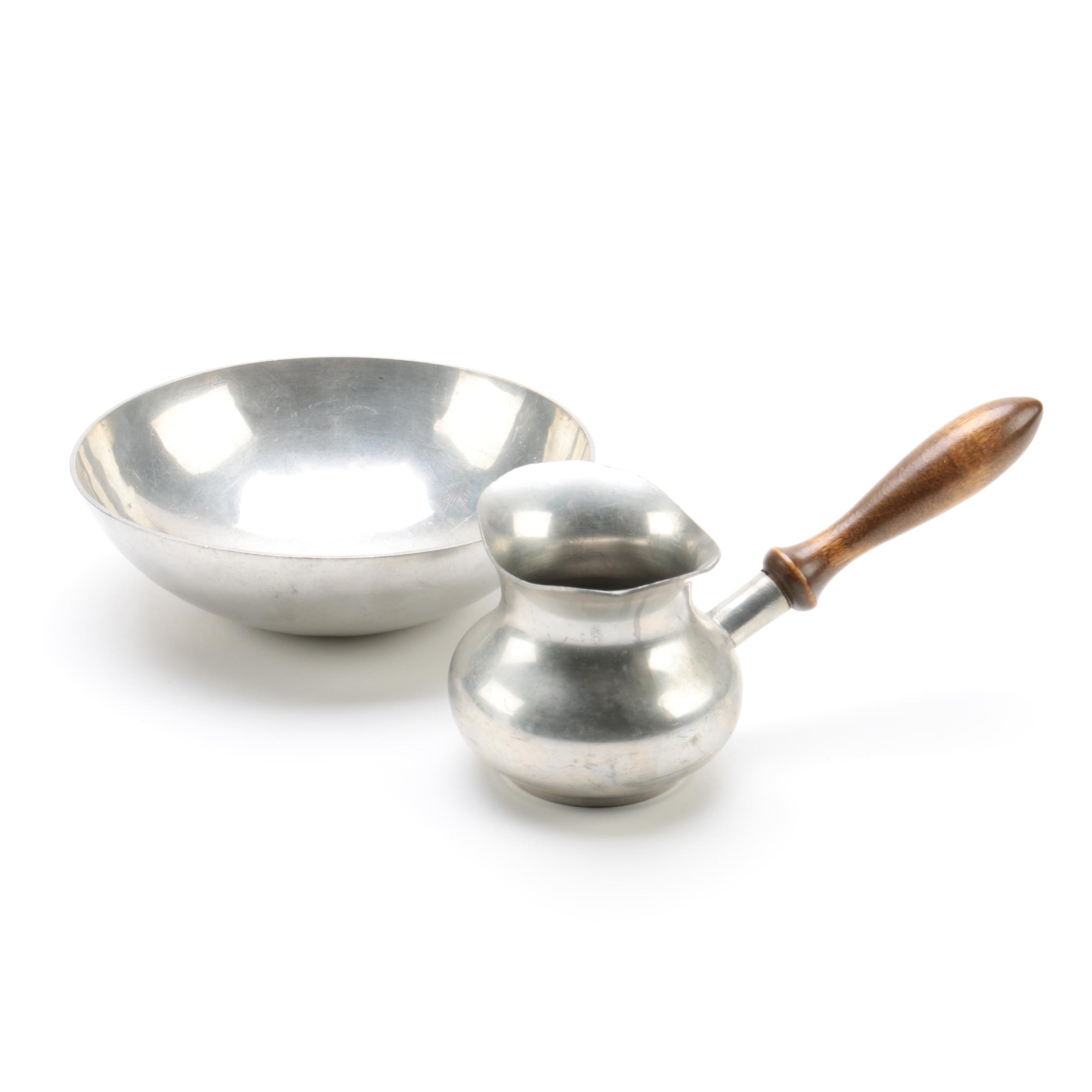 Stieff Pewter Brandy Warmer and Hand Wrought Lesch Pewter Bowl