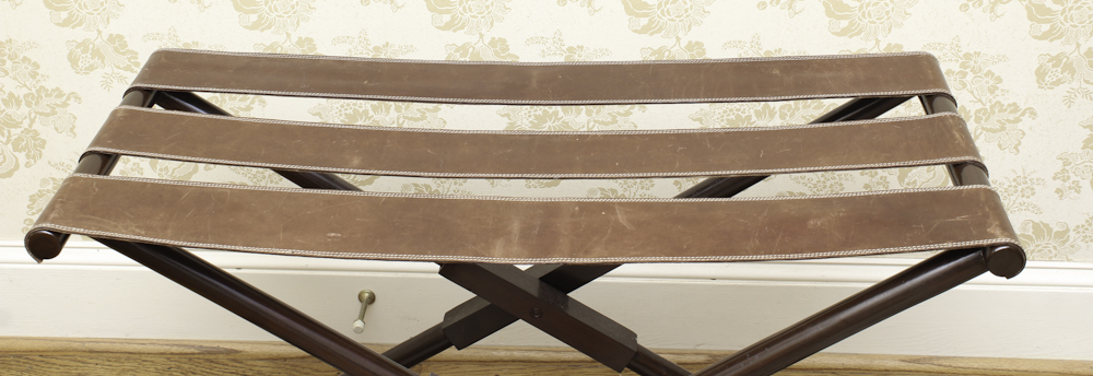 Vintage Wood and Leather Folding Luggage Stand