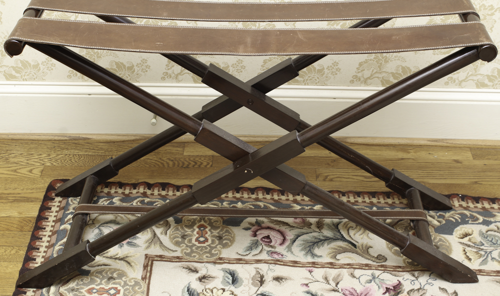 Vintage Wood and Leather Folding Luggage Stand