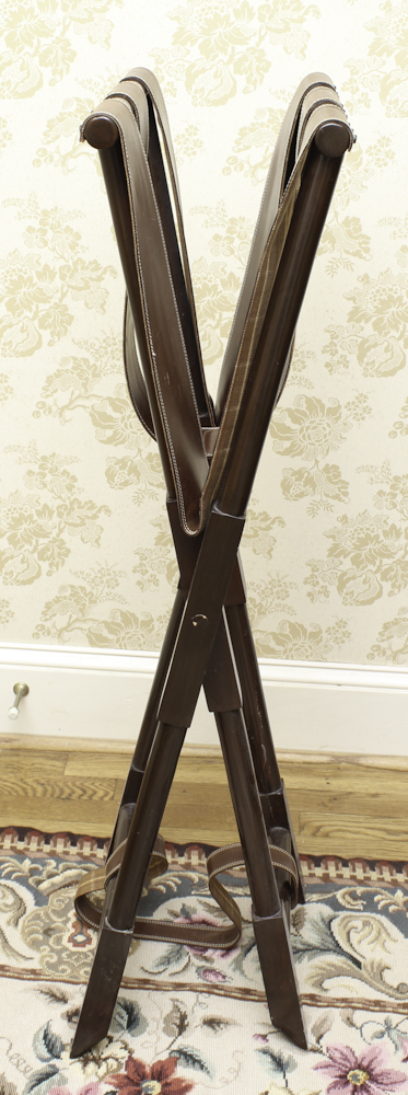 Vintage Wood and Leather Folding Luggage Stand