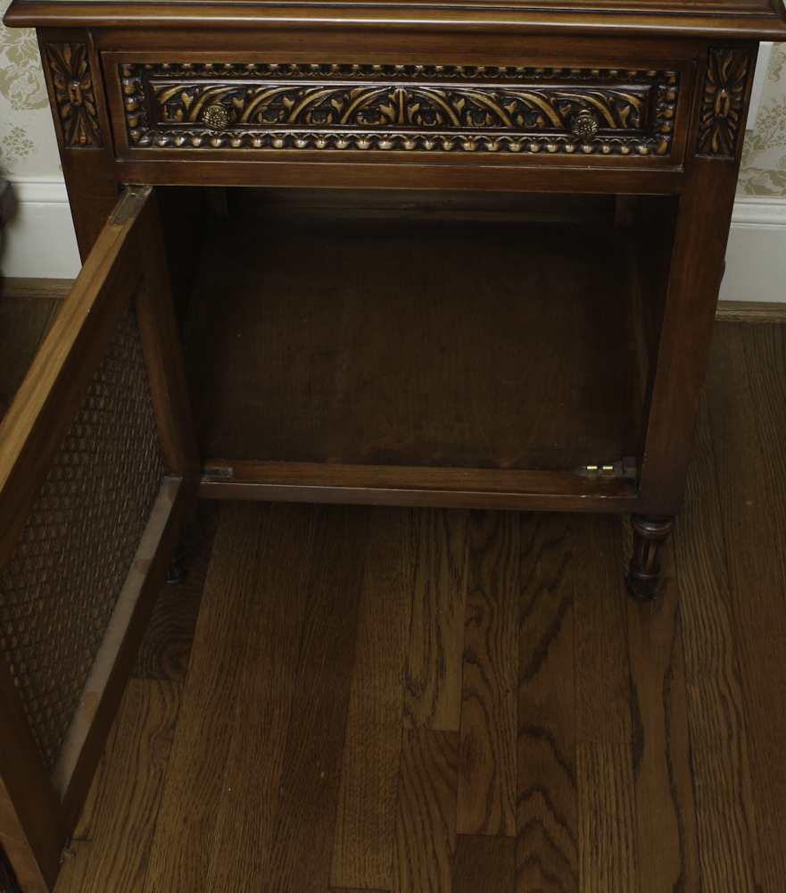 French Style End Table with Caned Door