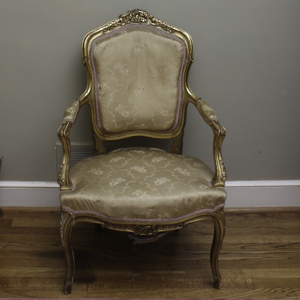 Antique Louis XV Gilded Fauteuil a la Reine