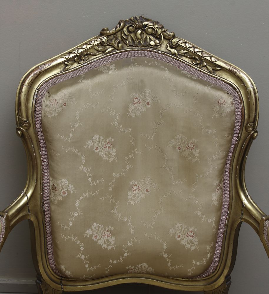 Antique Louis XV Gilded Fauteuil a la Reine