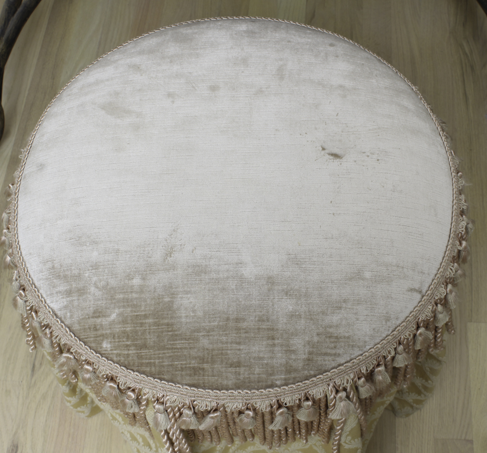 Gold Painted Wicker Vanity and Upholstered Stool