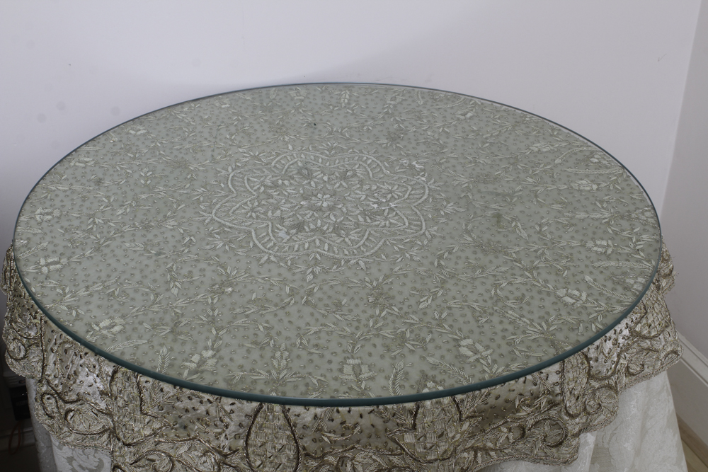 Accent Table with Damask and Embroidered Cloth