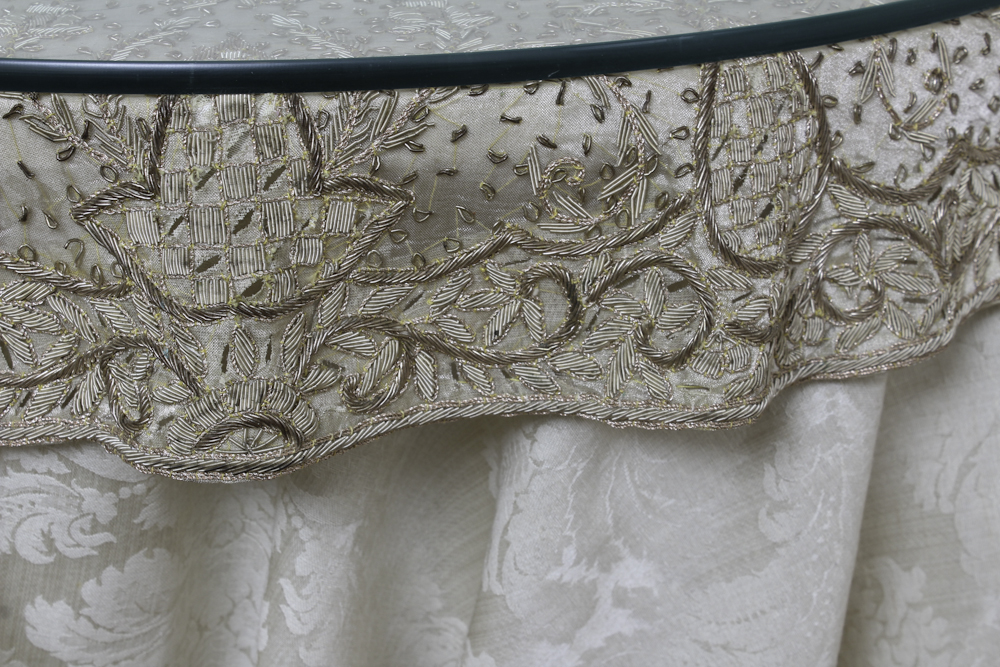 Accent Table with Damask and Embroidered Cloth