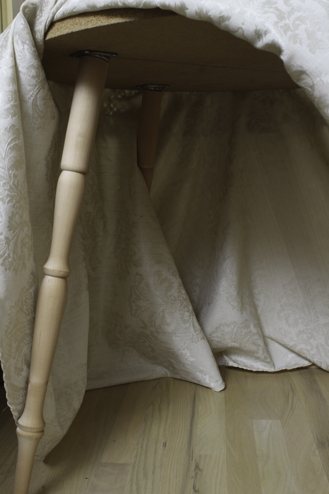 Accent Table with Damask and Embroidered Cloth