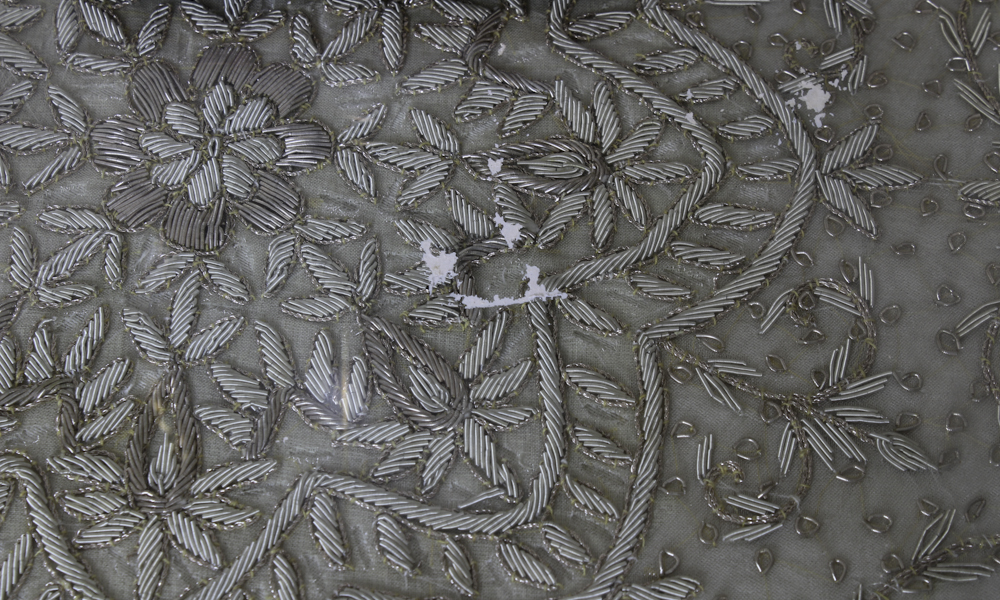 Accent Table with Damask and Embroidered Cloth