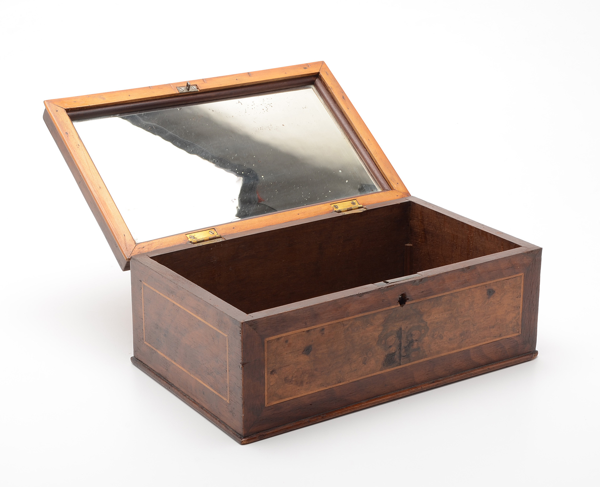 Antique Parquetry Dresser Box with Eight-Point Star Inlay, 19th Century