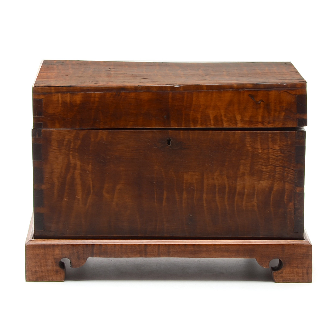 Antique Tiger Maple Document Box with Later Interior and Base