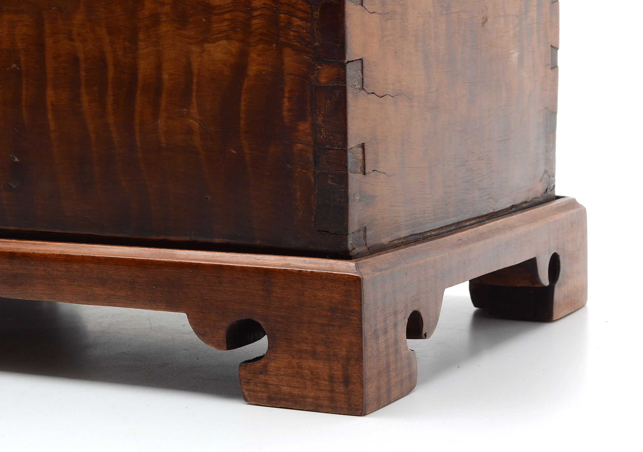 Antique Tiger Maple Document Box with Later Interior and Base