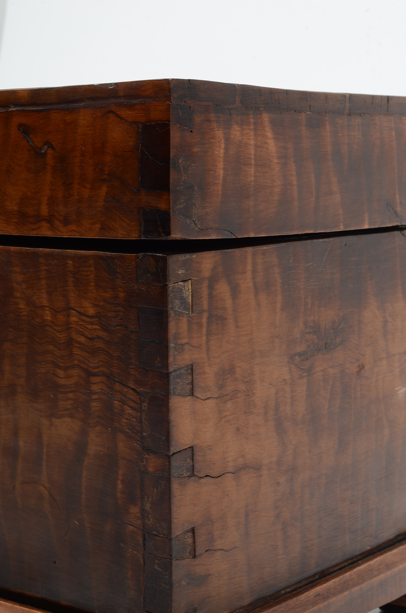 Antique Tiger Maple Document Box with Later Interior and Base