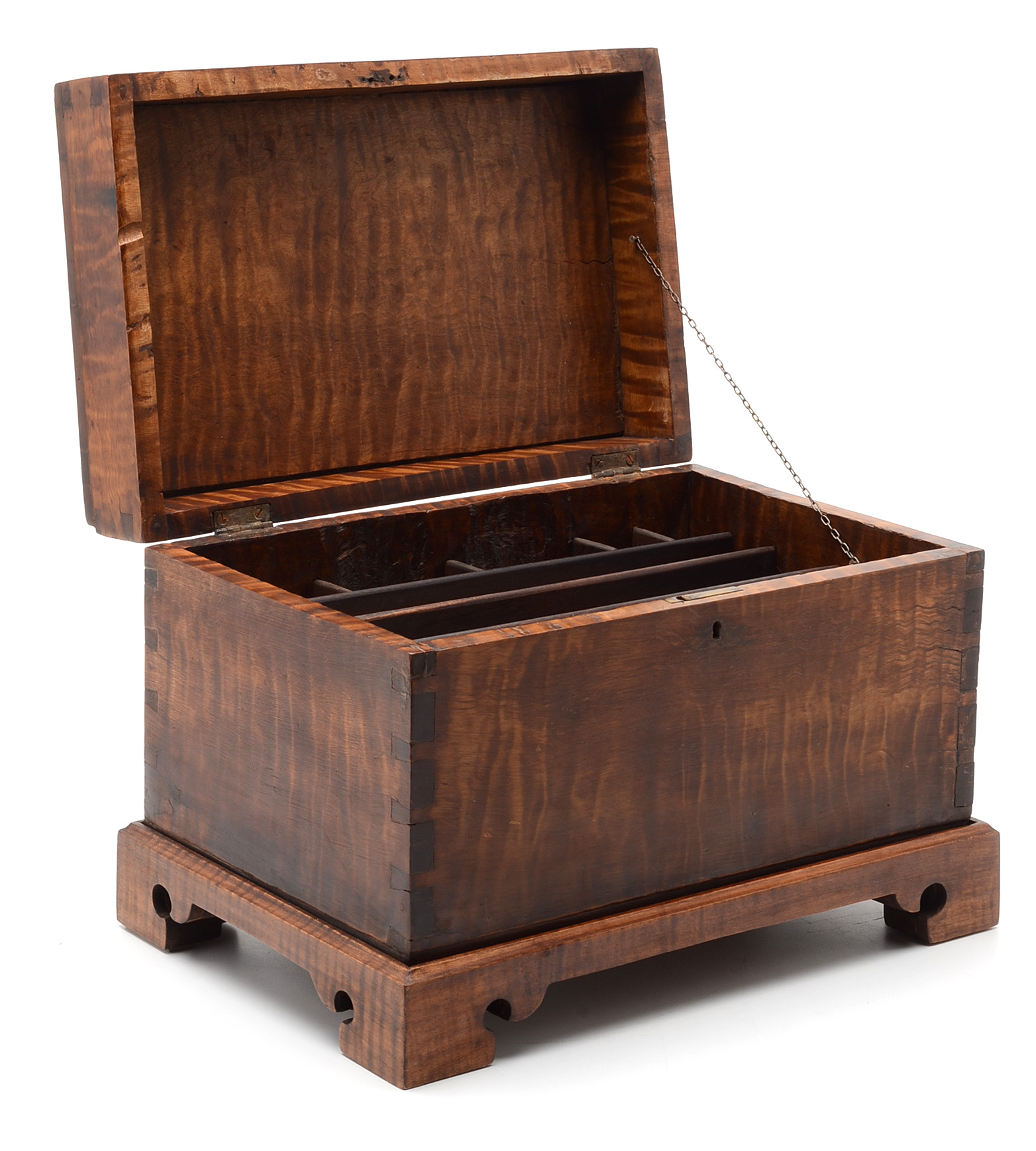 Antique Tiger Maple Document Box with Later Interior and Base