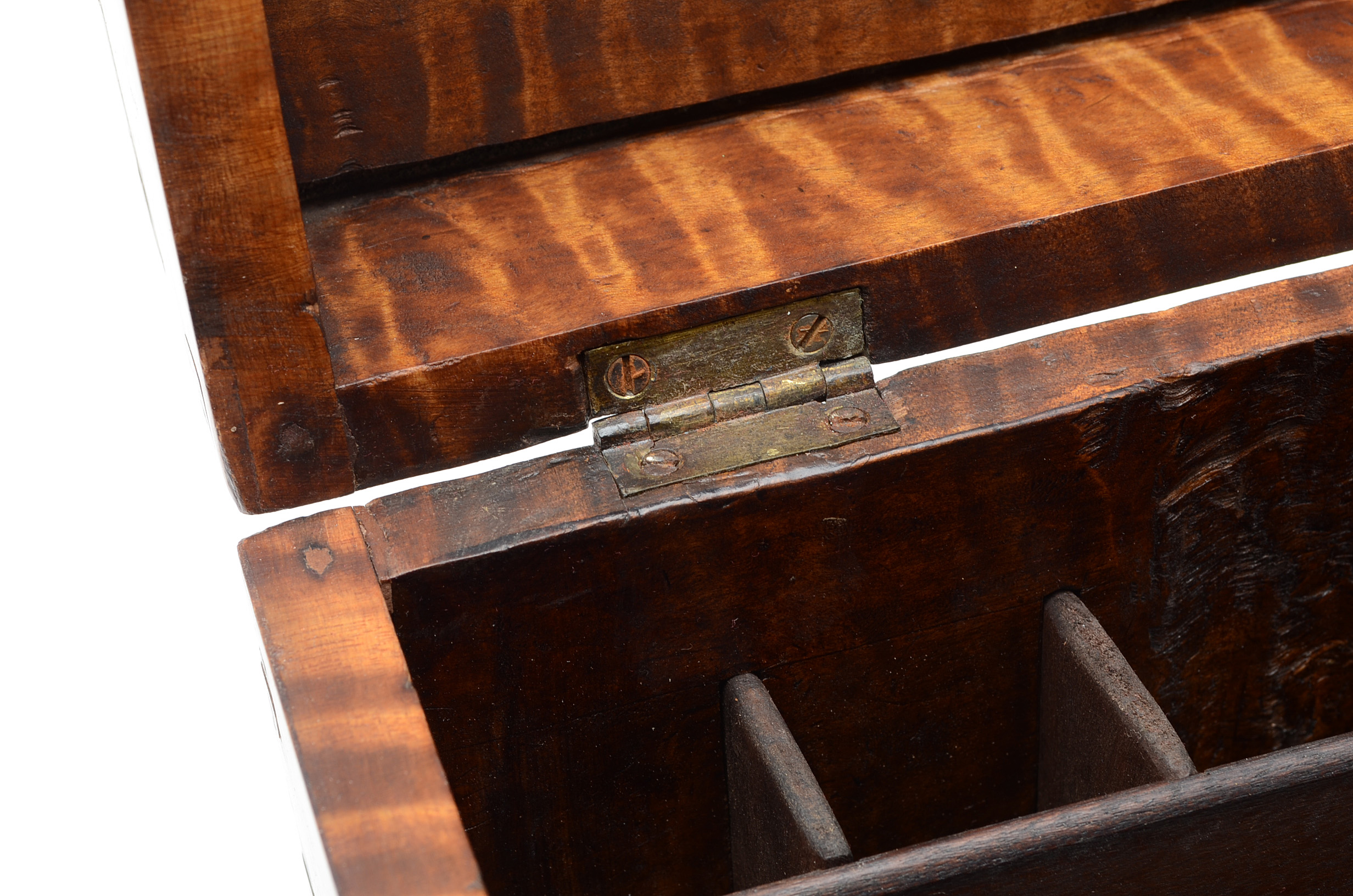 Antique Tiger Maple Document Box with Later Interior and Base