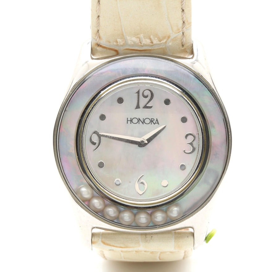 Honora Stainless Steel Analog Wristwatch with Mother of Pearl Dial