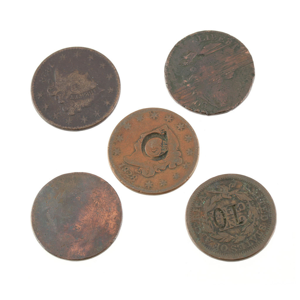 Group of Five Various U.S. Large Cents with Alterations