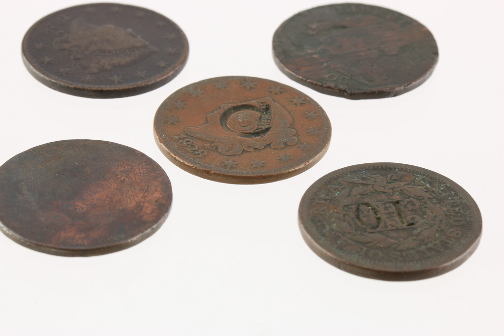 Group of Five Various U.S. Large Cents with Alterations