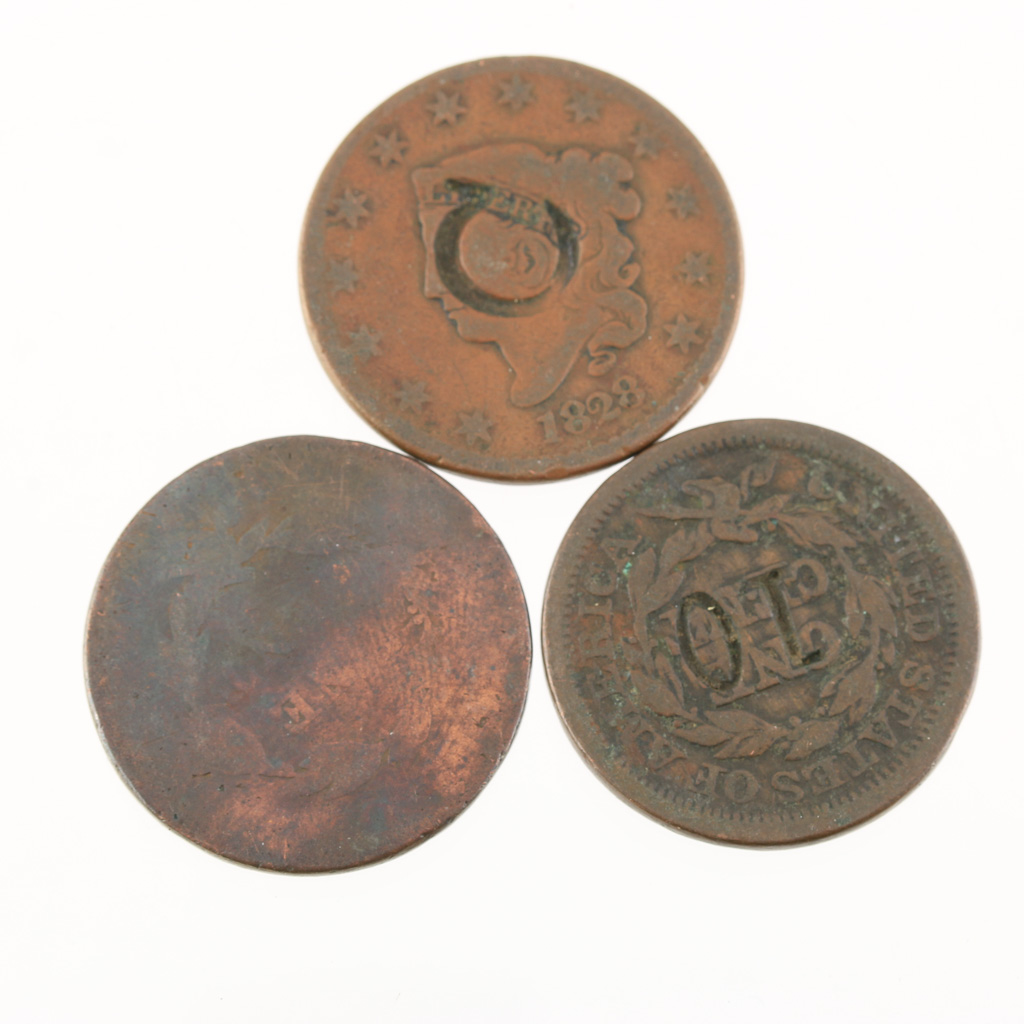 Group of Five Various U.S. Large Cents with Alterations