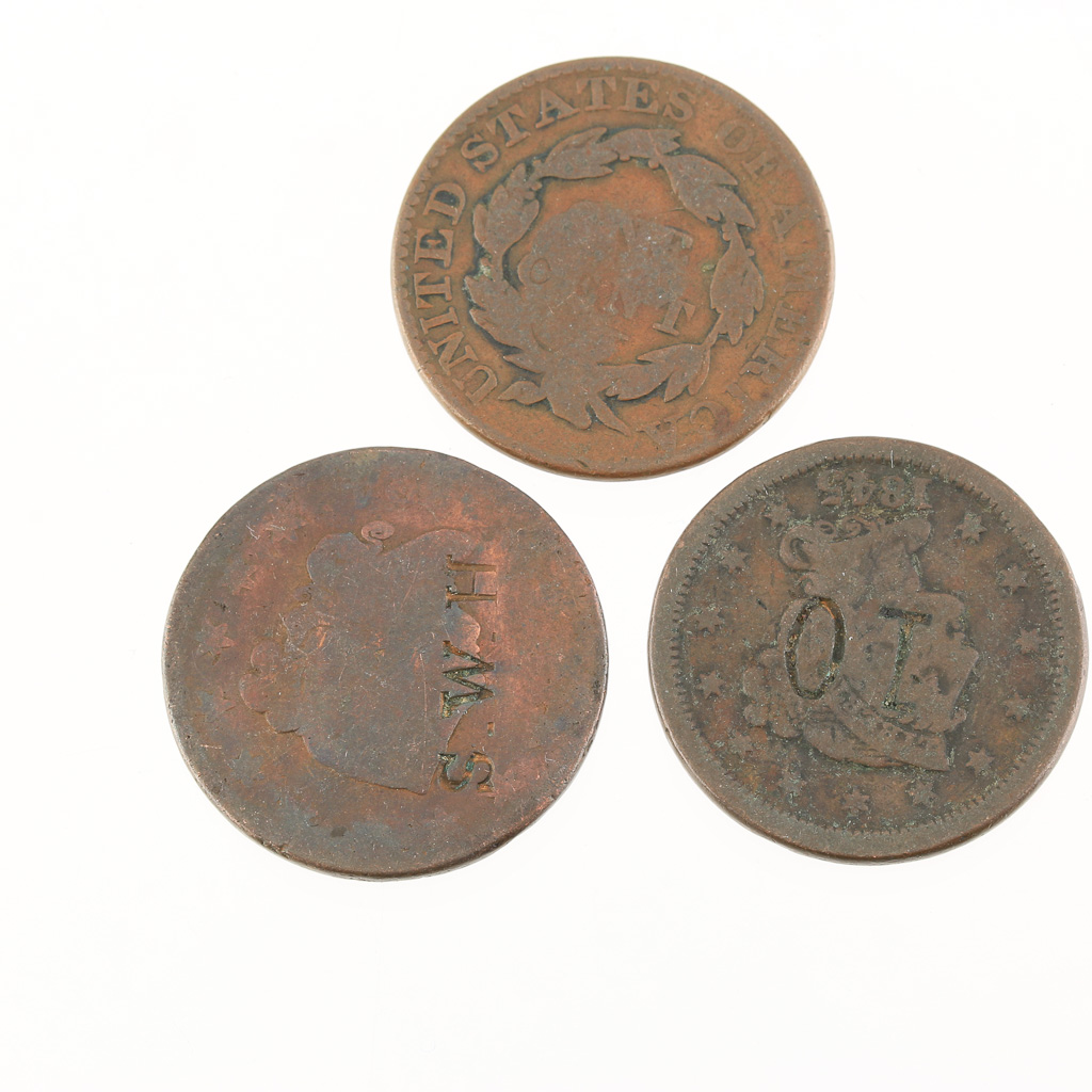 Group of Five Various U.S. Large Cents with Alterations