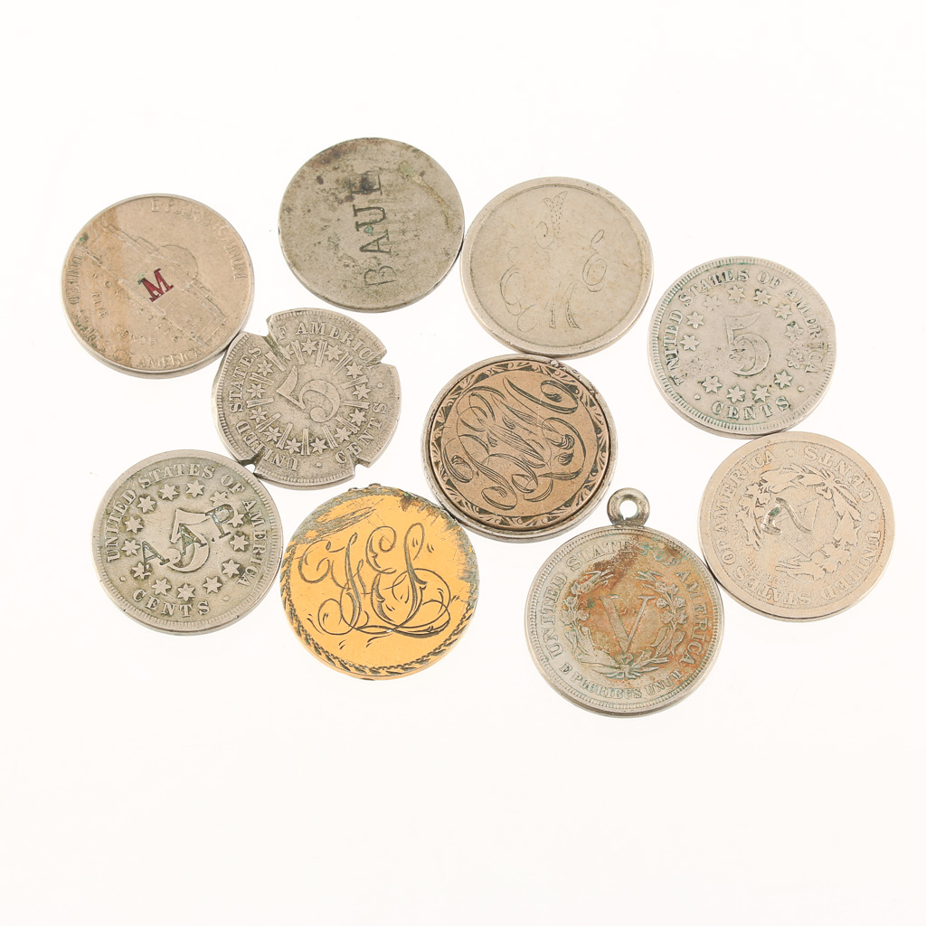 Group of Ten American Nickels with Alterations