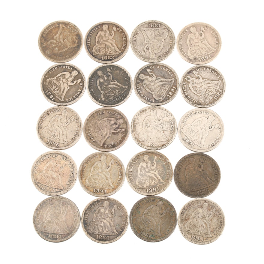 Group of Twenty Various Seated Liberty Silver Dimes from 1853-1891