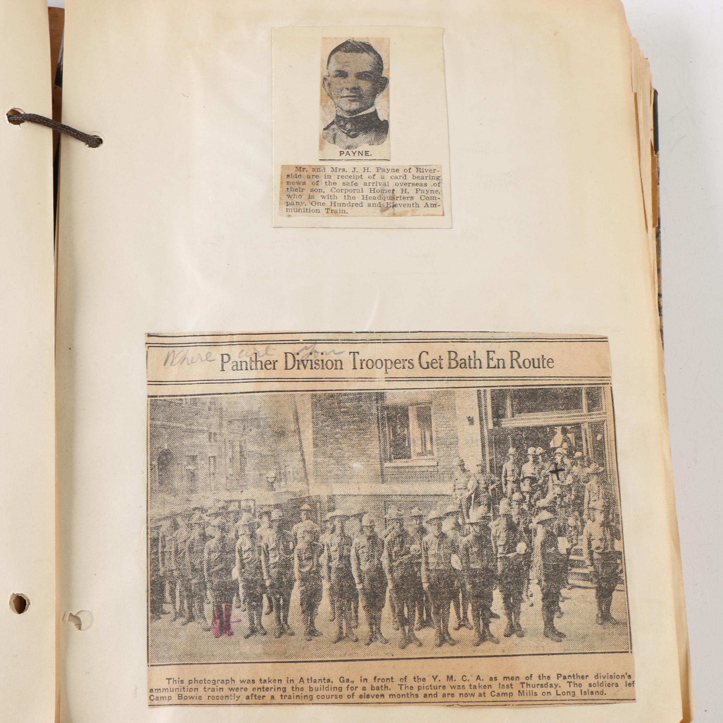 Cpl. Homer Payne's WWI Scrapbooks with Photos, Postcards, and Clippings