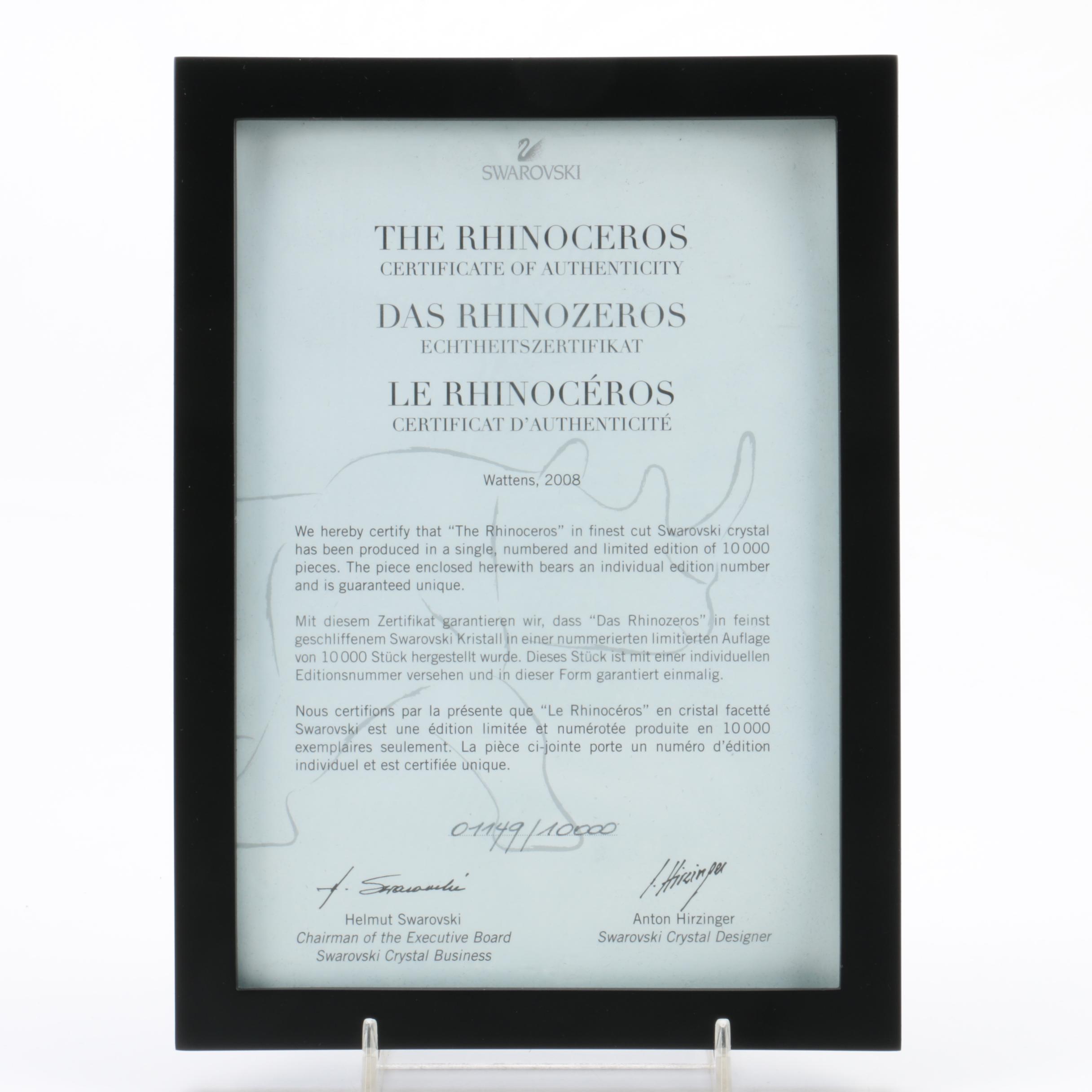 Anton Hirzinger’s 2008 Swarovski Crystal “The Rhinoceros”