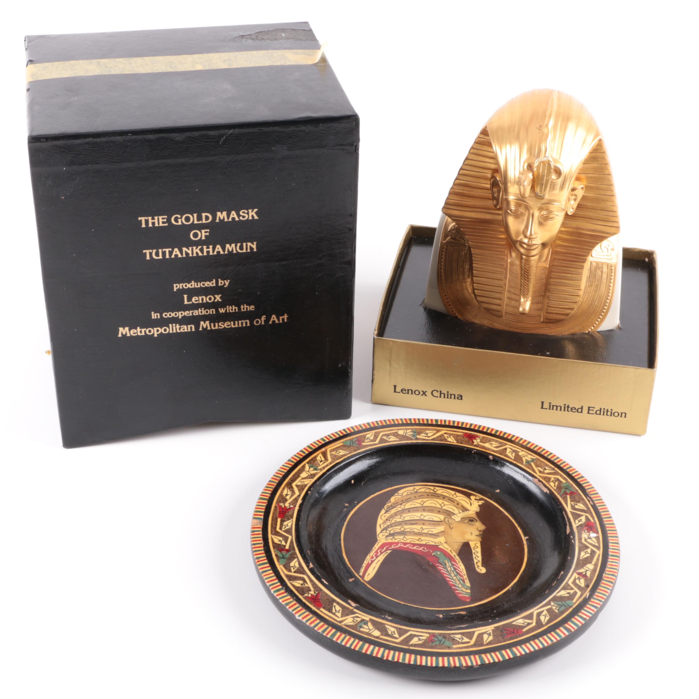 "Gold Mask of Tutankhamun" by Lenox with Egyptian-Themed Plate