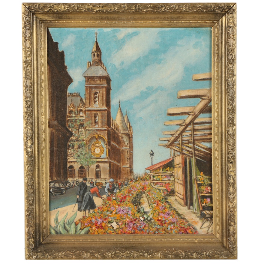J. Eve Oil Painting "Marché des Fleurs"
