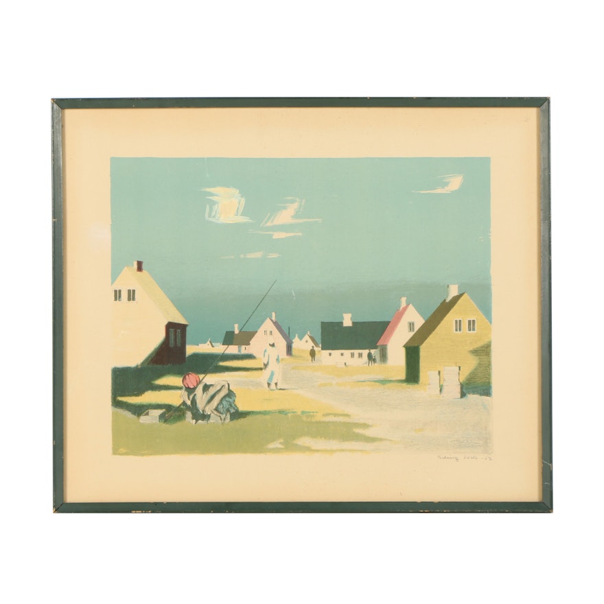 Erling Juhl Lithograph "Fiskerlandsby"