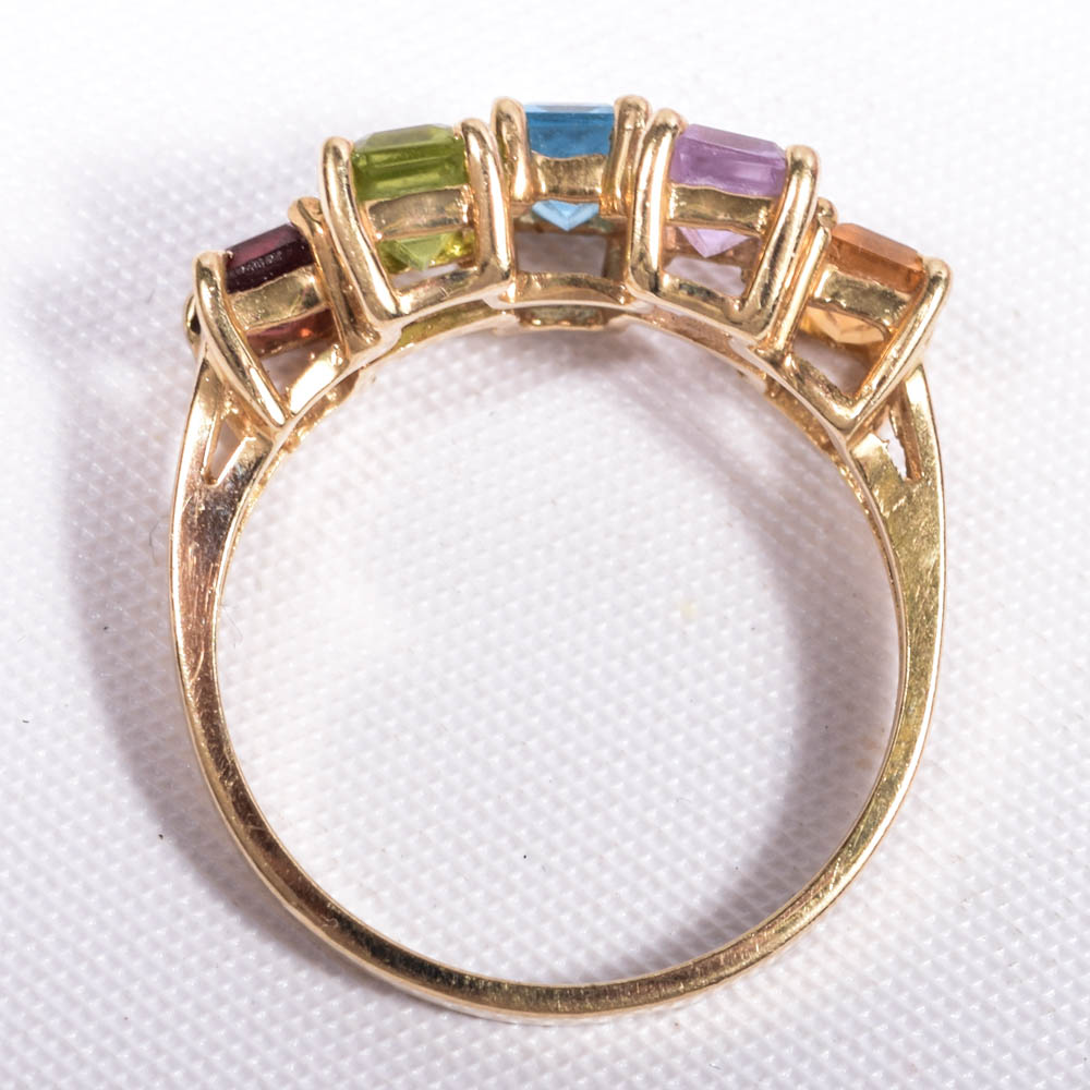 Vintage 10K Yellow Gold Five-Stone Multi-Gemstone Ring