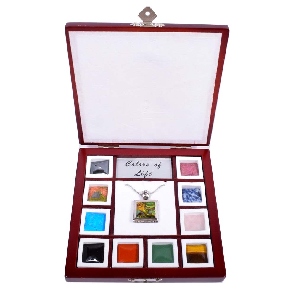Sterling Silver "Colors of Life" Interchangeable 11-Stone Italian Necklace Set