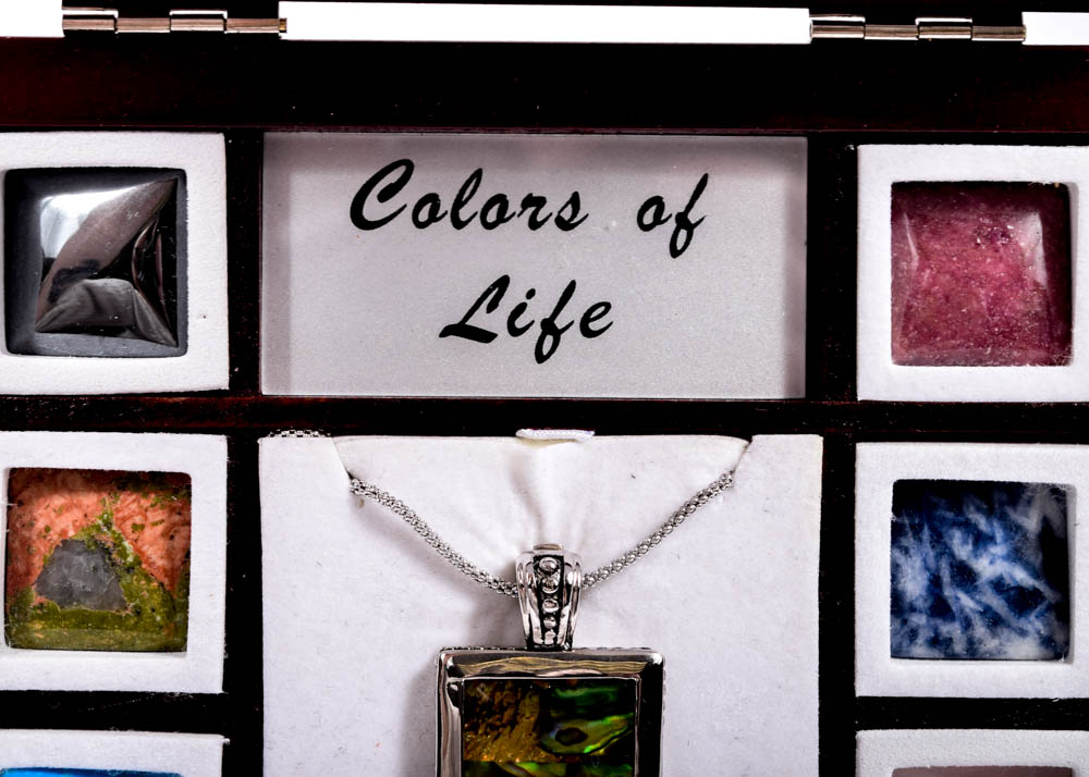 Sterling Silver "Colors of Life" Interchangeable 11-Stone Italian Necklace Set