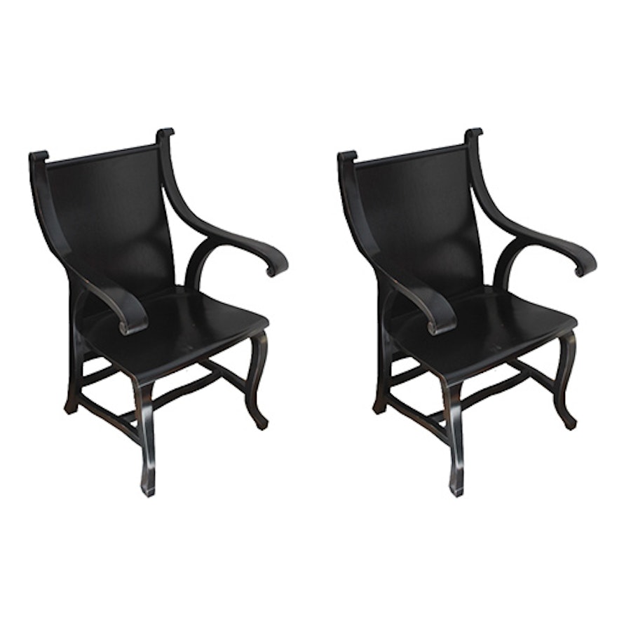 Pair of Modern Black Cabriole Armchairs