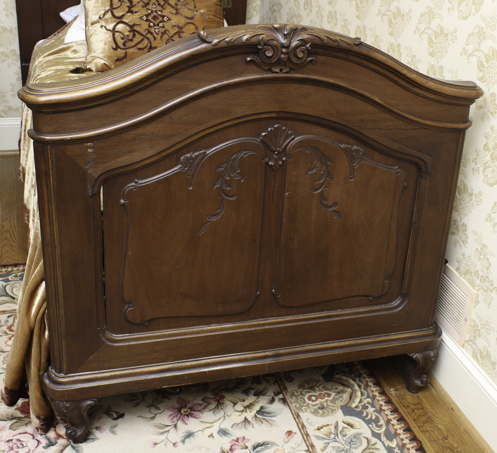 Antique French Rococo-Carved Walnut Twin Bed