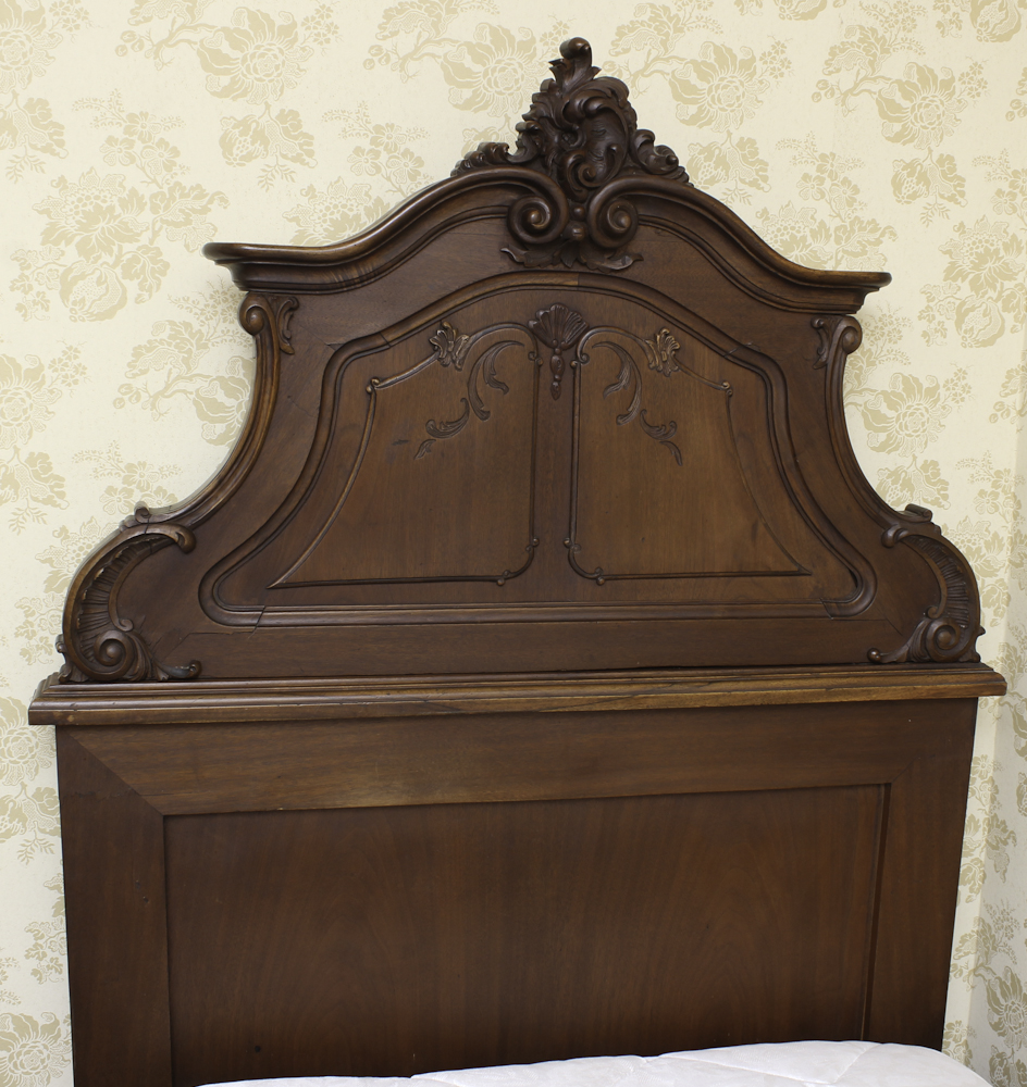 Antique French Rococo-Carved Walnut Twin Bed