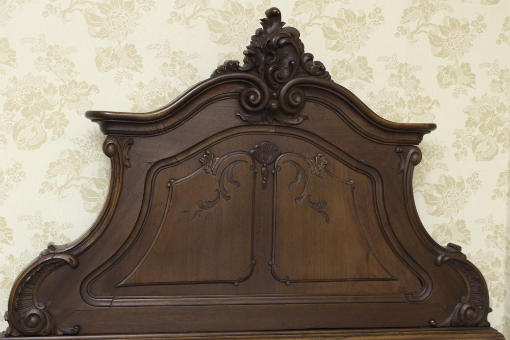 Antique French Rococo-Carved Walnut Twin Bed