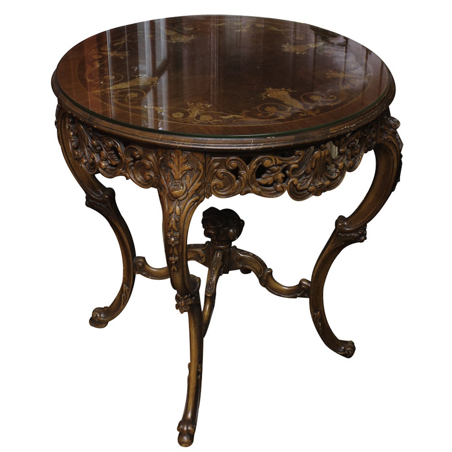 Vintage Italian Rococo Style Marquetry Center Table