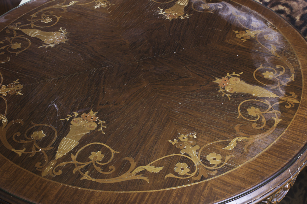 Vintage Italian Rococo Style Marquetry Center Table