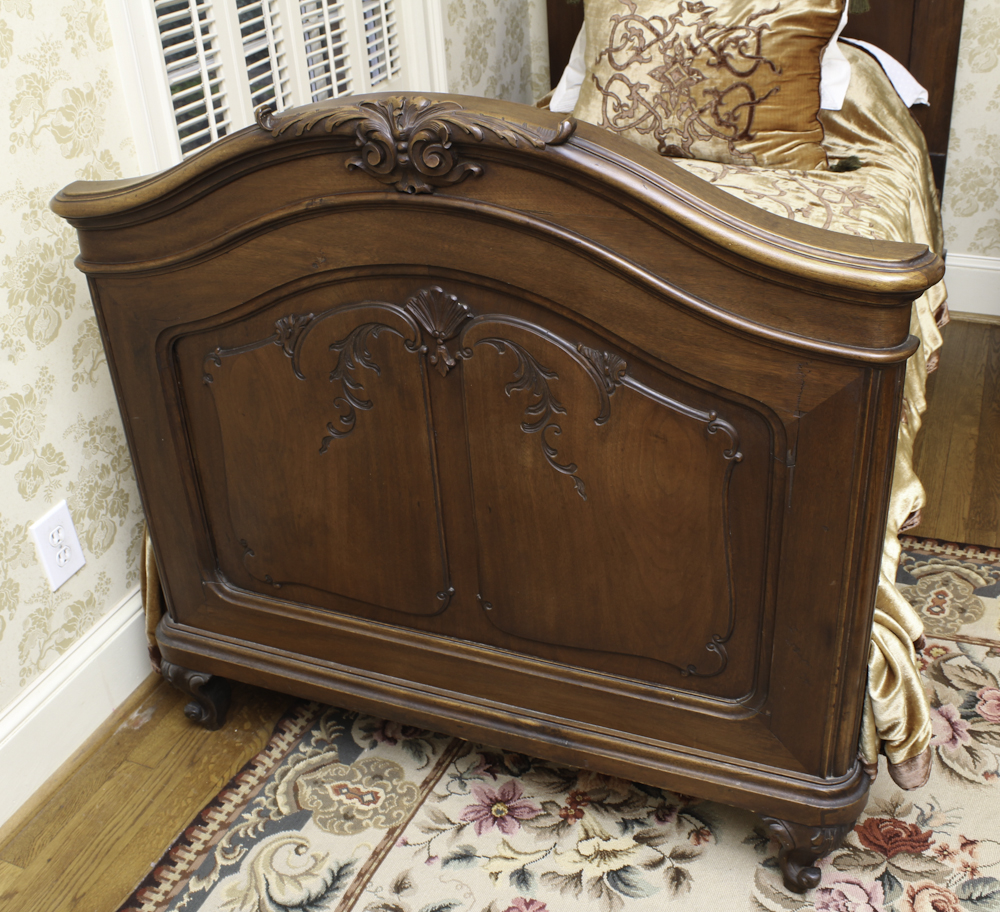 Antique French Rococo-Carved Walnut Twin Bed