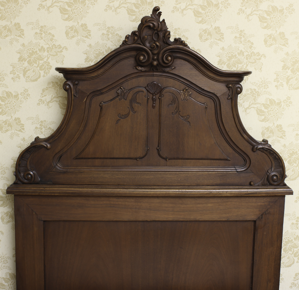 Antique French Rococo-Carved Walnut Twin Bed