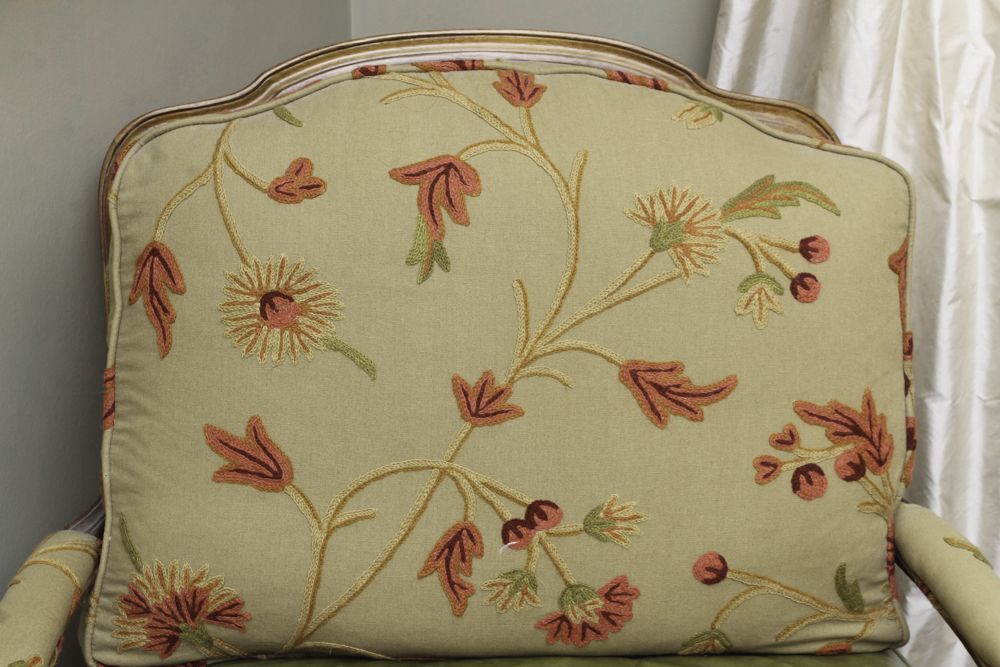 Fine Replica Louis XV Style Bergère Chair and Ottoman