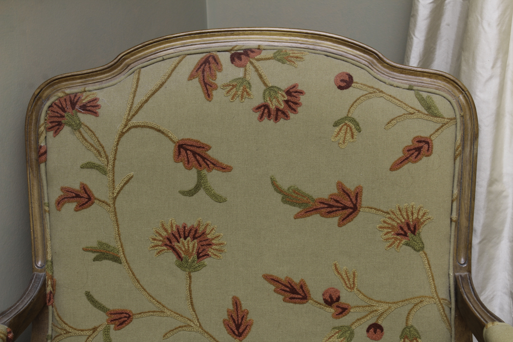 Fine Replica Louis XV Style Bergère Chair and Ottoman